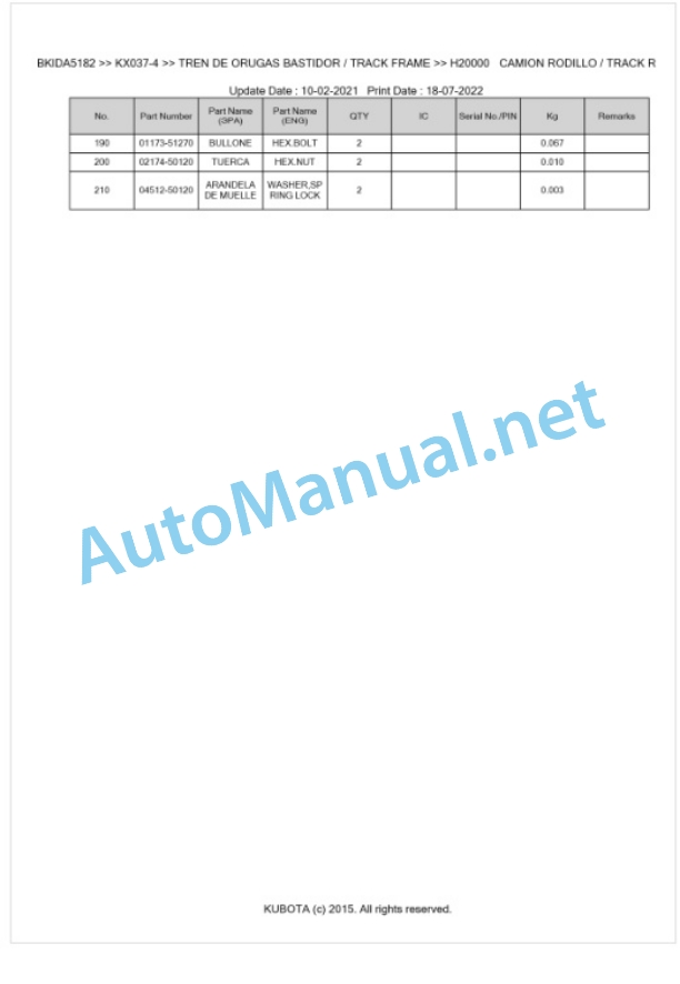 Kubota KX037-4 Parts Manual PDF BKIDA5182 4 Kubota KX037-4 Parts Manual PDF BKIDA5182-4