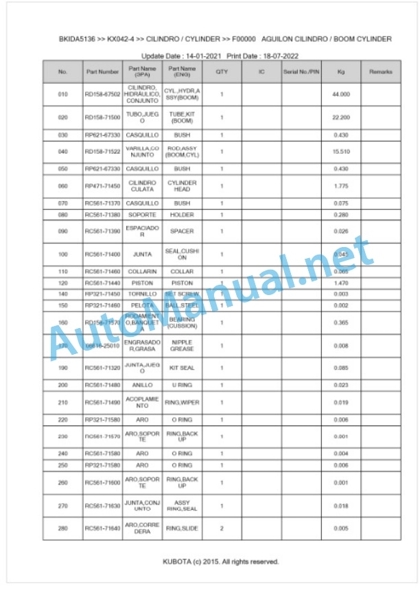 Kubota KX042-4 Parts Manual PDF BKIDA5136 4 Kubota KX042-4 Parts Manual PDF BKIDA5136-4