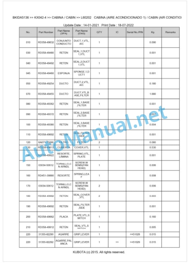 Kubota KX042-4 Parts Manual PDF BKIDA5136 5 Kubota KX042-4 Parts Manual PDF BKIDA5136-5