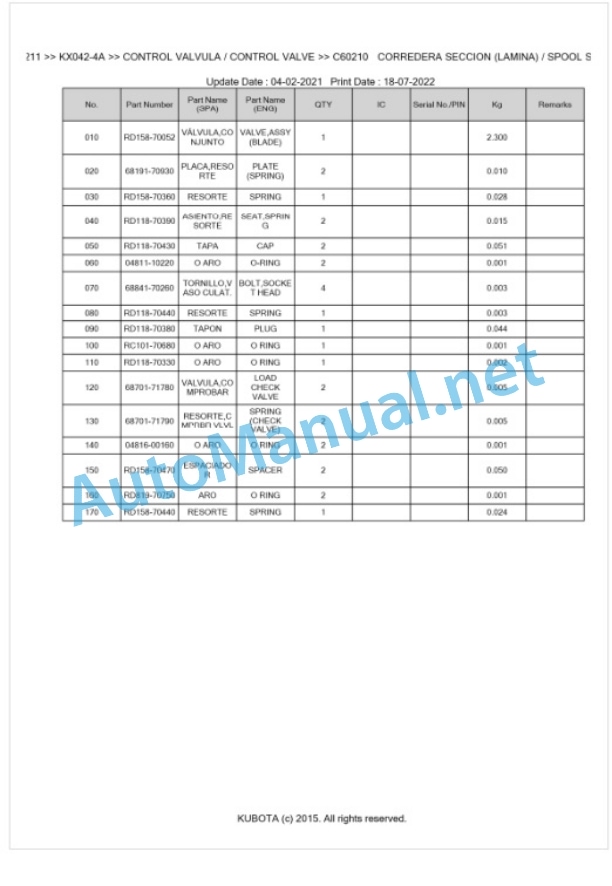Kubota KX042-4a Parts Manual PDF BKIDA5211 3 Kubota KX042-4a Parts Manual PDF BKIDA5211-3