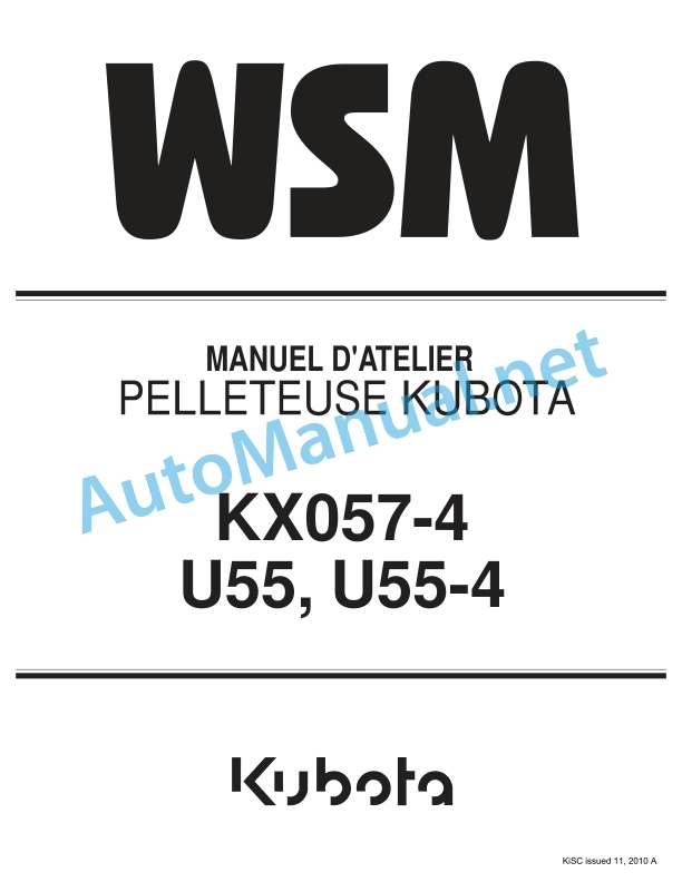 Kubota KX057-4, U55, U55-4 Excavator Workshop Manual PDF