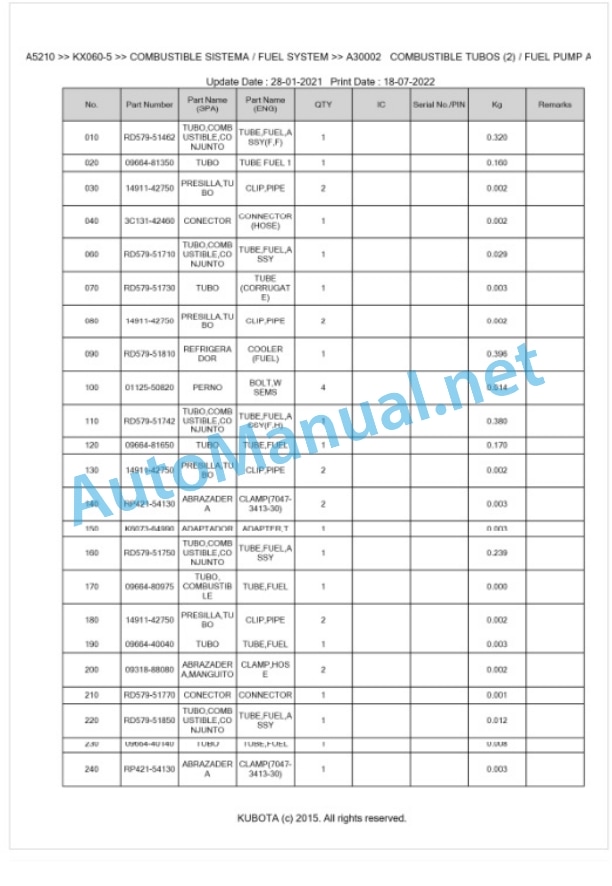 Kubota KX060-5 Parts Manual PDF BKIDA5210 2 Kubota KX060-5 Parts Manual PDF BKIDA5210-2