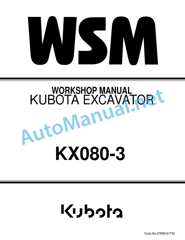 Kubota KX080-3 Excavator Workshop Manual PDF