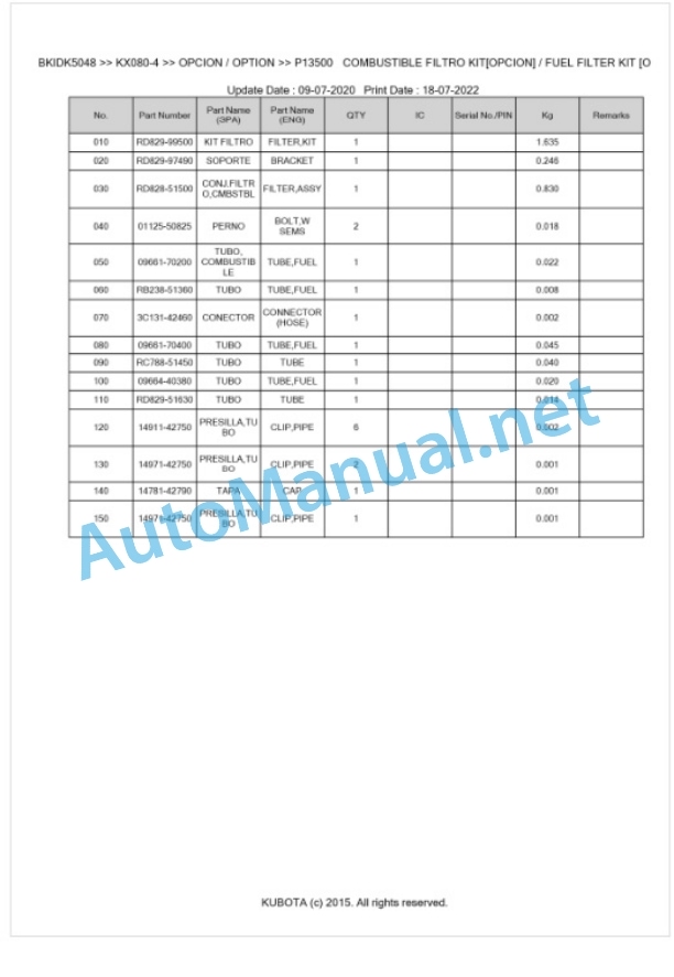 Kubota KX080-4 Parts Manual PDF BIKIDK5048-3