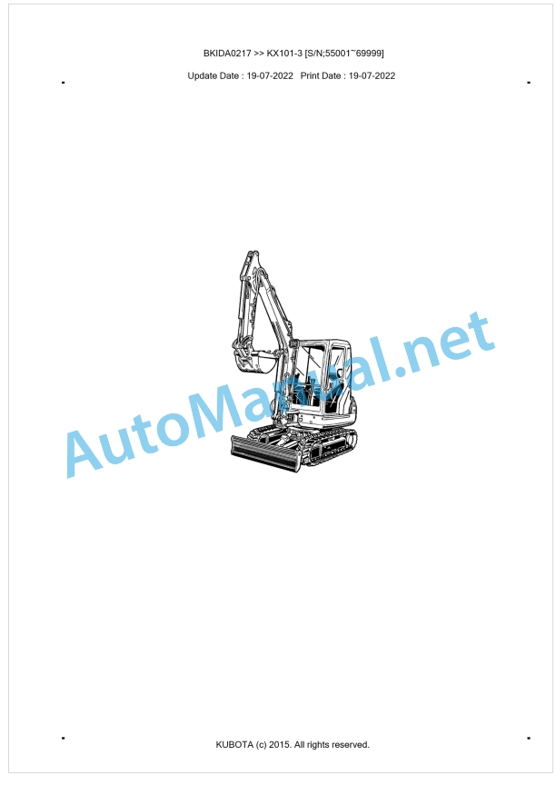 Kubota KX101-3 Parts Manual PDF BKIDA0217 1 Kubota KX101-3 Parts Manual PDF BKIDA0217