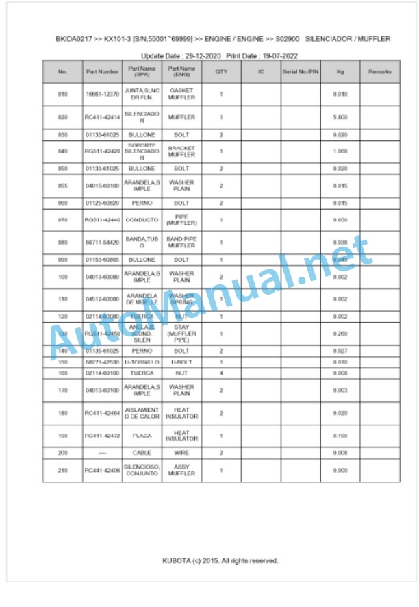 Kubota KX101-3 Parts Manual PDF BKIDA0217 2 Kubota KX101-3 Parts Manual PDF BKIDA0217-2