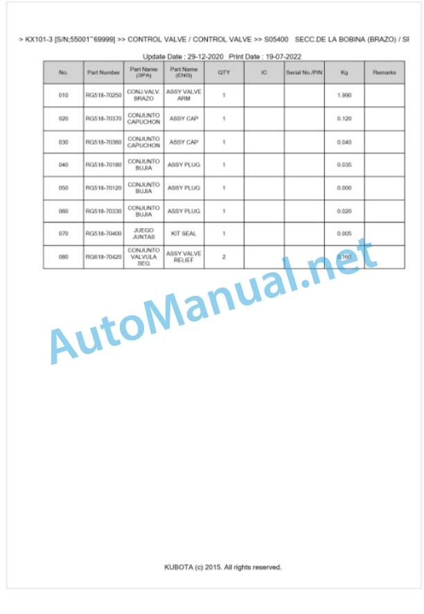 Kubota KX101-3 Parts Manual PDF BKIDA0217 3 Kubota KX101-3 Parts Manual PDF BKIDA0217-3