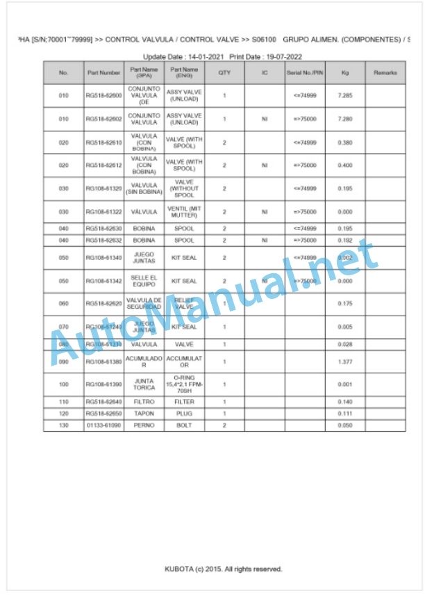 Kubota KX101-3ALPHA Parts Manual PDF BKIDA0303-3