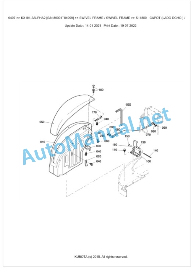 Kubota KX101-3ALPHA2 Parts Manual PDF BKIDA0407-5