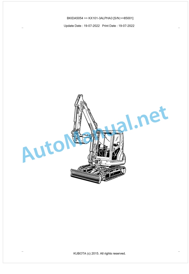 Kubota KX101-3ALPHA3 Parts Manual PDF BKIDA5054 1 Kubota KX101-3ALPHA3 Parts Manual PDF BKIDA5054