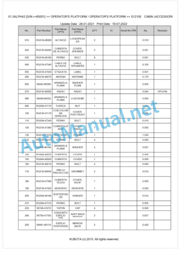 Kubota KX101-3ALPHA3 Parts Manual PDF BKIDA5054 5 Kubota KX101-3ALPHA3 Parts Manual PDF BKIDA5054-5