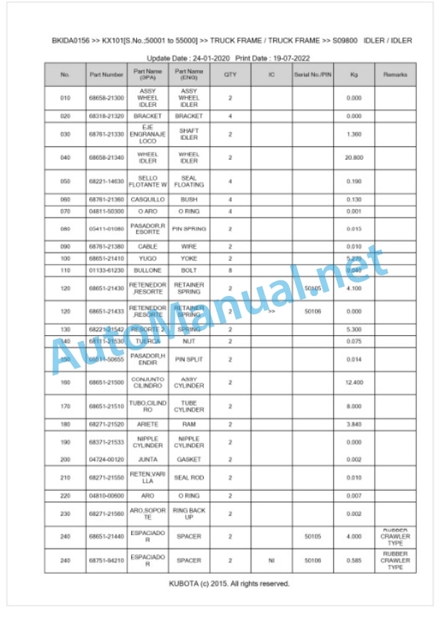 Kubota KX101 Parts Manual PDF BKIDA0156 5 Kubota KX101 Parts Manual PDF BKIDA0156-5