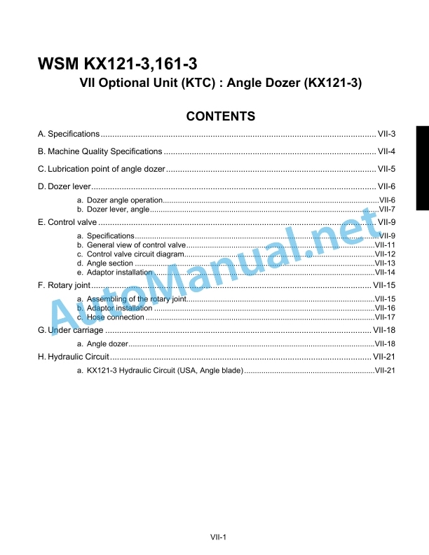 Kubota KX121-3, KX161-3 Angle Dozer Workshop Manual PDF