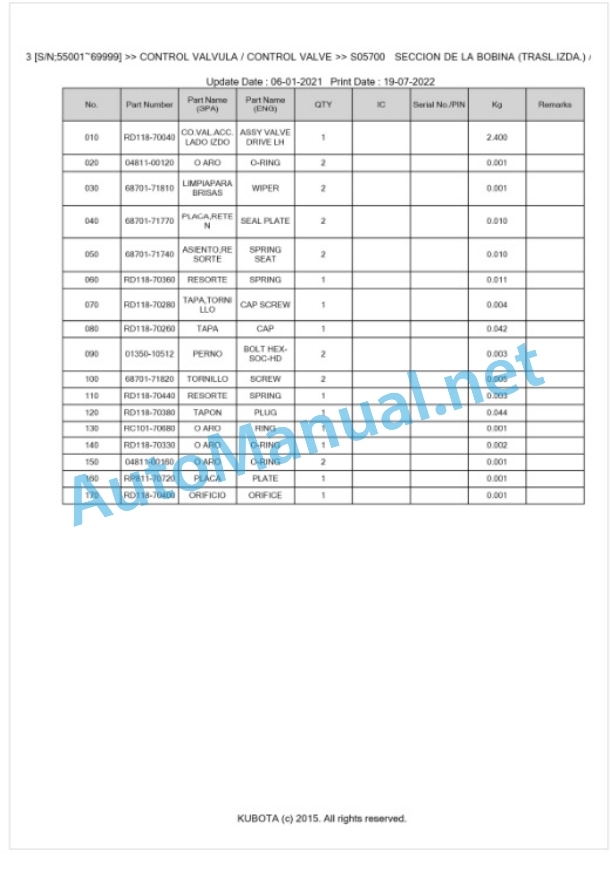 Kubota KX121-3 Parts Manual PDF BKIDA0227-3
