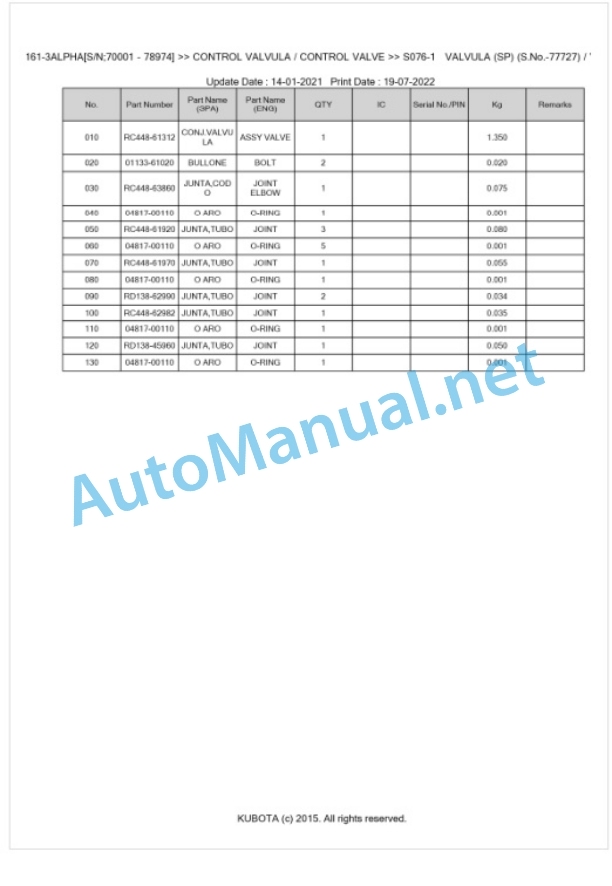 Kubota KX161 Parts Manual PDF BKIDA0305 3 Kubota KX161 Parts Manual PDF BKIDA0305-3