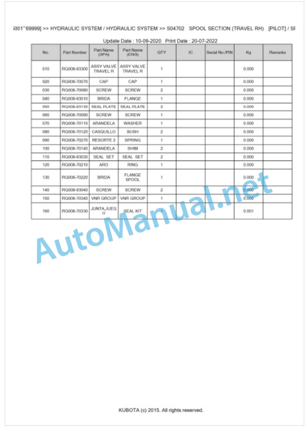 Kubota KX36-2 Parts Manual PDF BKIDK0210 3 Kubota KX36-2 Parts Manual PDF BKIDK0210-3