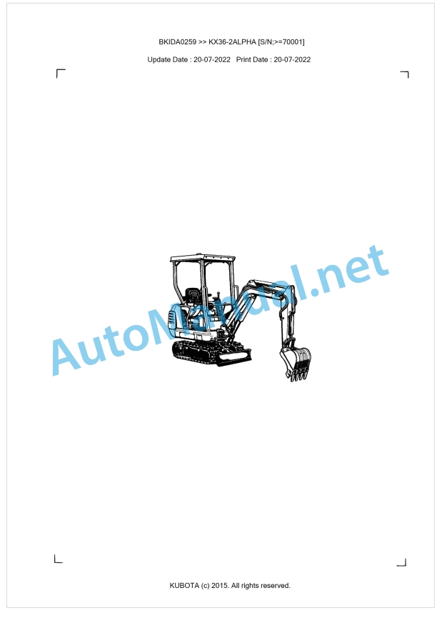 Kubota KX36-2ALPHA Parts Manual PDF BKIDA0259 1 Kubota KX36-2ALPHA Parts Manual PDF BKIDA0259