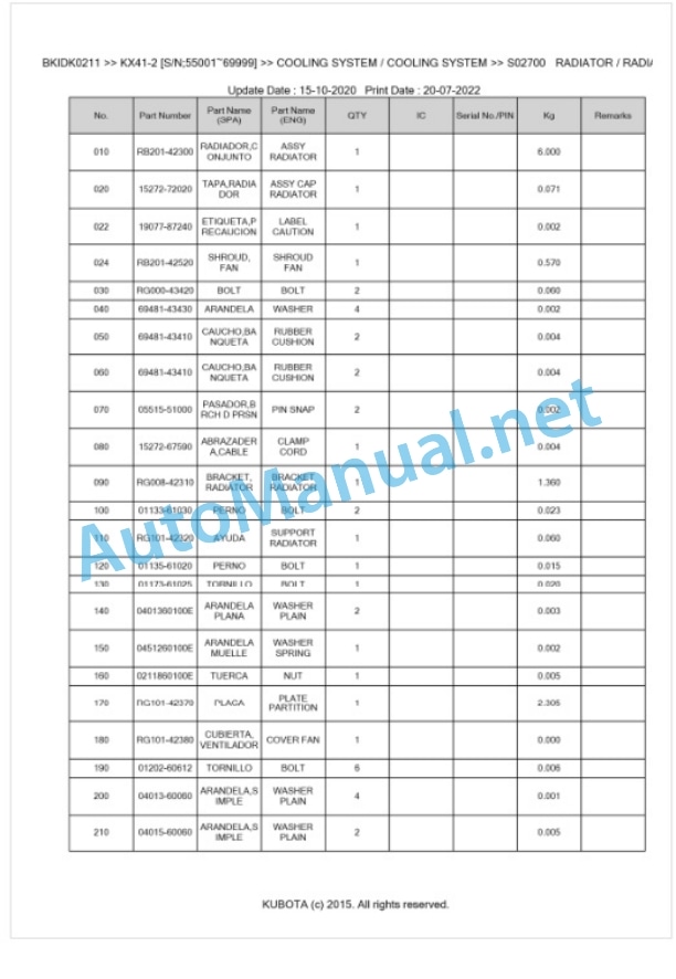 Kubota KX41-2 Parts Manual PDF BKIDK0211 2 Kubota KX41-2 Parts Manual PDF BKIDK0211-2