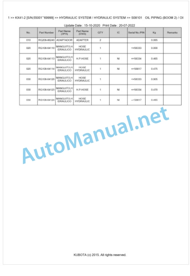 Kubota KX41-2 Parts Manual PDF BKIDK0211 4 Kubota KX41-2 Parts Manual PDF BKIDK0211-4