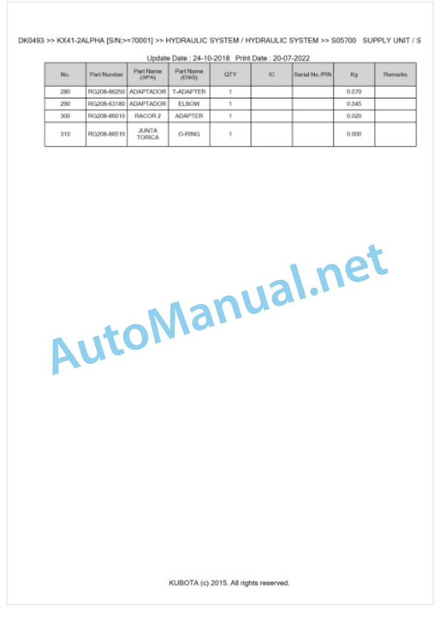 Kubota KX41-2ALPHA Parts Manual PDF BKIDK0493 3 Kubota KX41-2ALPHA Parts Manual PDF BKIDK0493-3