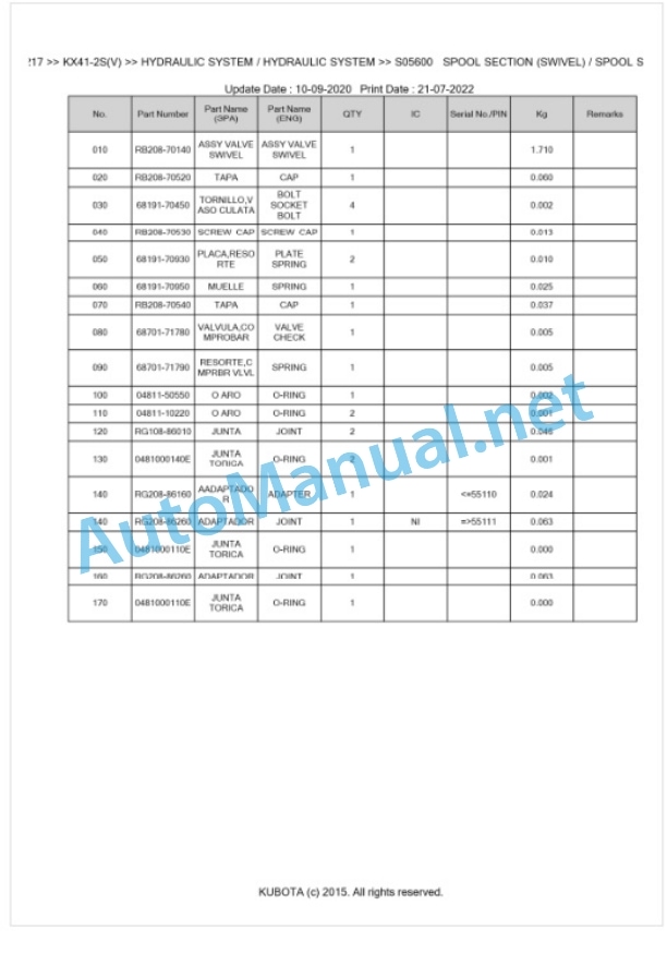 Kubota KX41-2S(V) Parts Manual PDF BKIDK0217 3 Kubota KX41-2S(V) Parts Manual PDF BKIDK0217-3