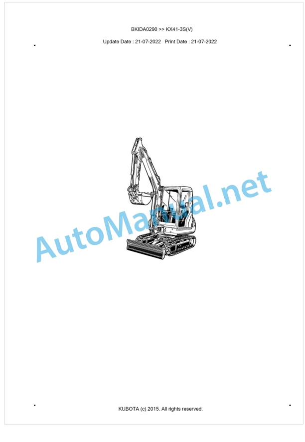 Kubota KX41-3S(V) Parts Manual PDF BKIDA0290 1 Kubota KX41-3S(V) Parts Manual PDF BKIDA0290