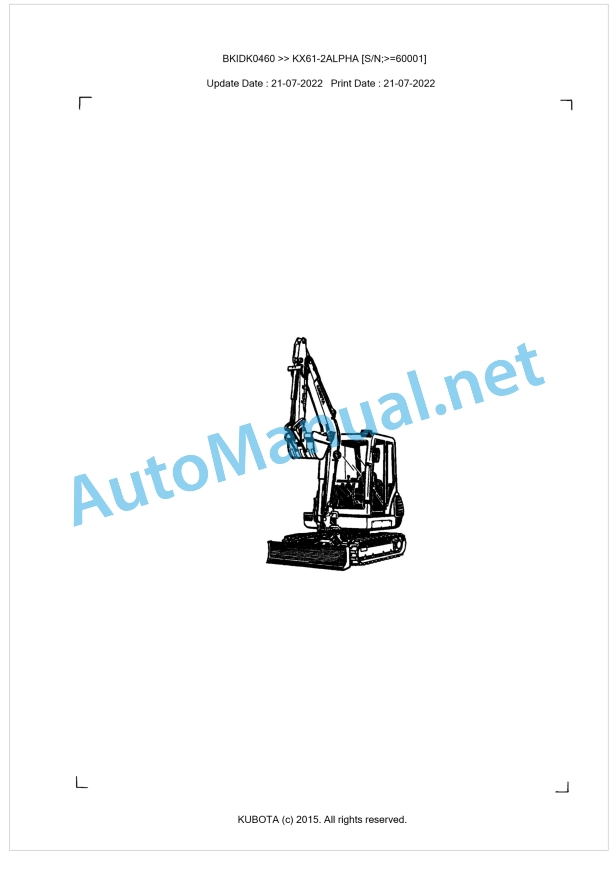 Kubota KX61-2ALPHA Parts Manual PDF BKIDK0460 1 Kubota KX61-2ALPHA Parts Manual PDF BKIDK0460