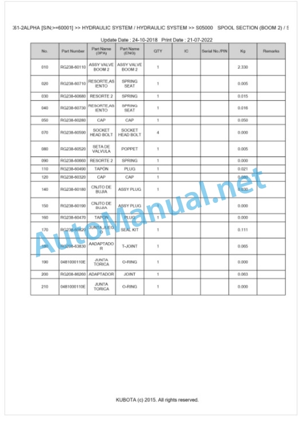 Kubota KX61-2ALPHA Parts Manual PDF BKIDK0460 3 Kubota KX61-2ALPHA Parts Manual PDF BKIDK0460-3