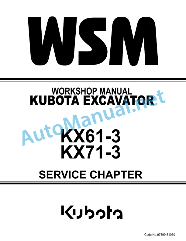 Kubota KX61-3, KX71-3 Service Chapter Excavator Workshop Manual PDF
