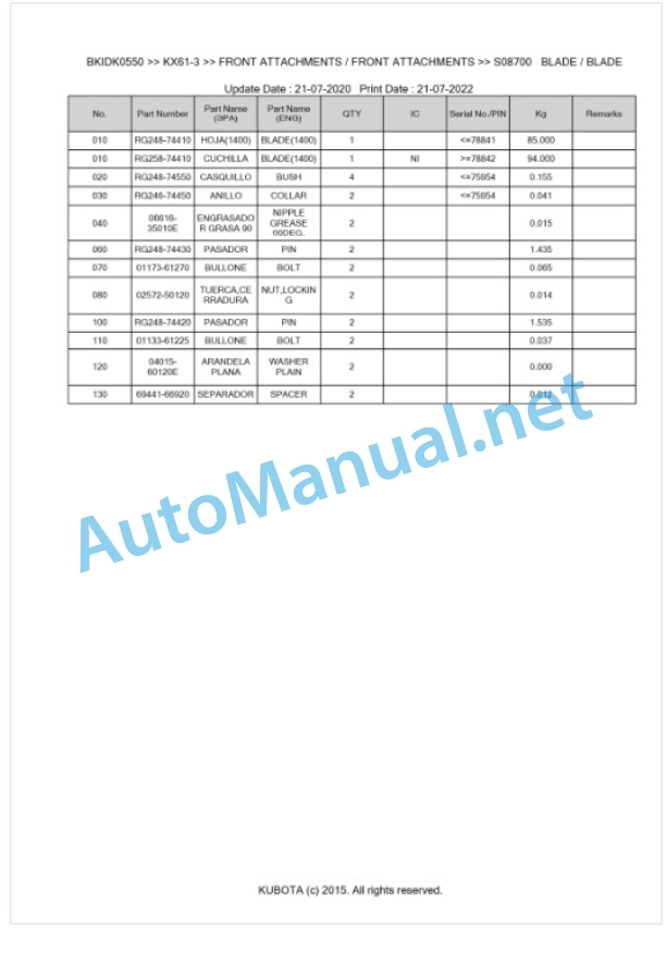 Kubota KX61-3 Parts Manual PDF BKIDK0550 4 Kubota KX61-3 Parts Manual PDF BKIDK0550-4