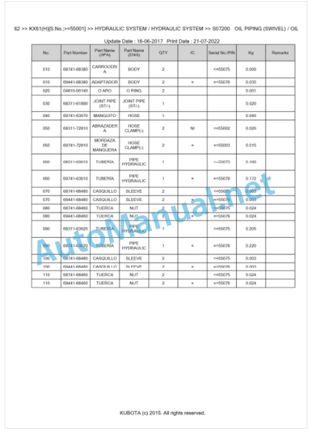 Kubota KX61(H) Parts Manual PDF BKIDA0162 3 Kubota KX61(H) Parts Manual PDF BKIDA0162-3