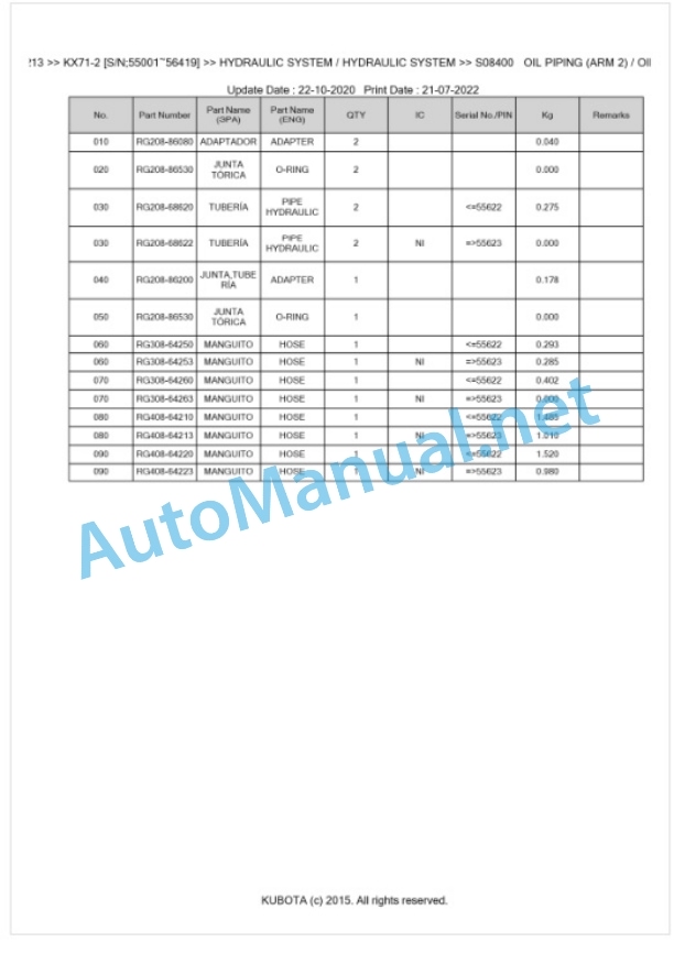 Kubota KX71-2 Parts Manual PDF BKIDK0213-4