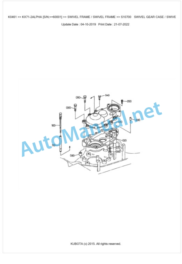Kubota KX71-2ALPHA Parts Manual PDF BKIDK0461 5 Kubota KX71-2ALPHA Parts Manual PDF BKIDK0461-5