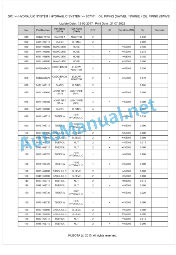 Kubota KX71(H) Parts Manual PDF BKIDA0164 4 Kubota KX71(H) Parts Manual PDF BKIDA0164-4