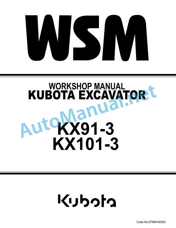 Kubota KX91-3, KX101-3 Excavator Workshop Manual PDF