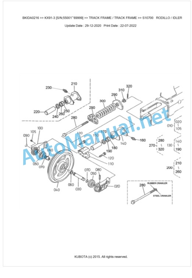 Kubota KX91-3 Parts Manual PDF BKIDA0216-5