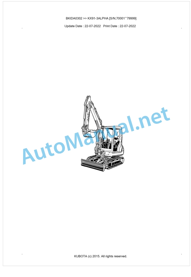 Kubota KX91-3ALPHA Parts Manual PDF BKIDA0302 1 Kubota KX91-3ALPHA Parts Manual PDF BKIDA0302