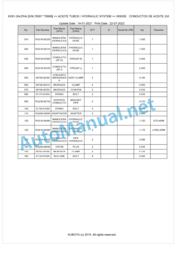 Kubota KX91-3ALPHA Parts Manual PDF BKIDA0302 4 Kubota KX91-3ALPHA Parts Manual PDF BKIDA0302-4