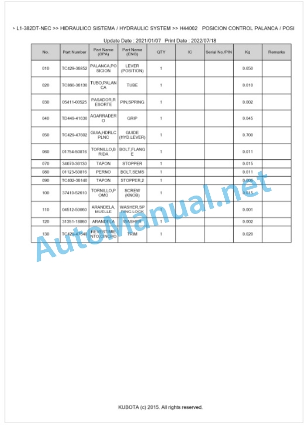 Kubota L1-382DT-NEC Parts Manual PDF BKIDK5461 5 Kubota L1-382DT-NEC Parts Manual PDF BKIDK5461-5