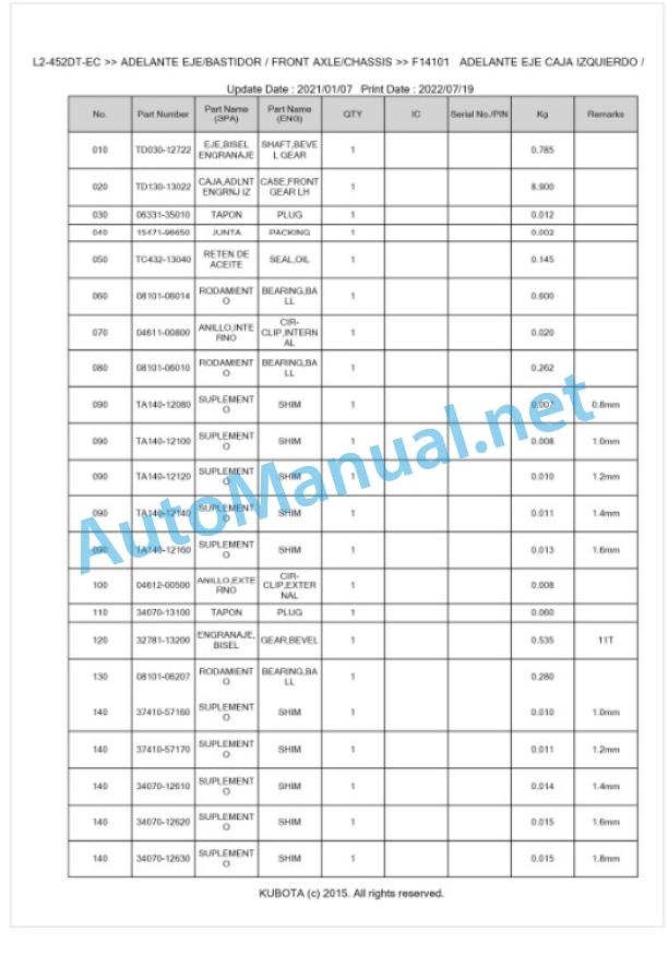 Kubota L1-452DT, L2-452DT Parts Manual PDF BKIDK5451 EC 4 Kubota L1-452DT, L2-452DT Parts Manual PDF BKIDK5451 EC-4