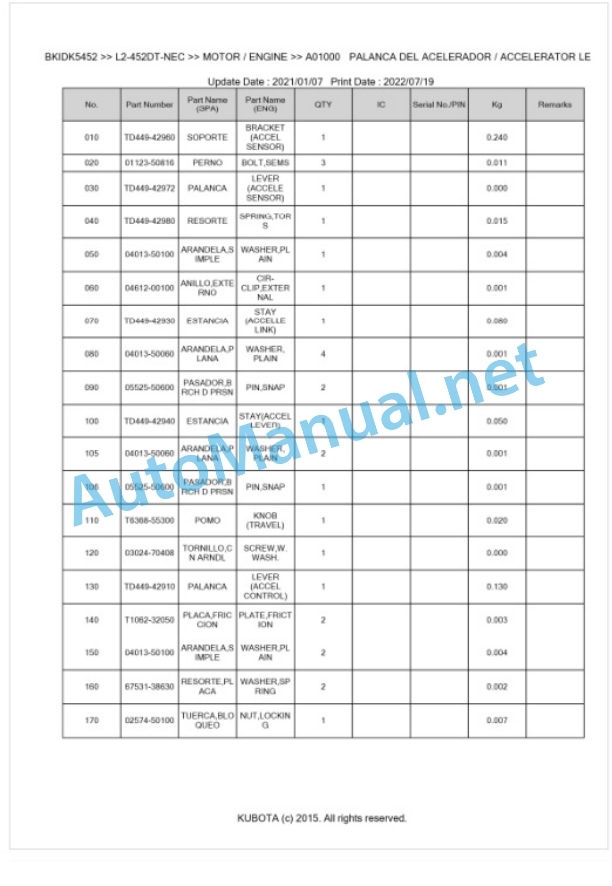 Kubota L1-452DT, L2-452DT Parts Manual PDF BKIDK5452 NEC 2 Kubota L1-452DT, L2-452DT Parts Manual PDF BKIDK5452 NEC-2