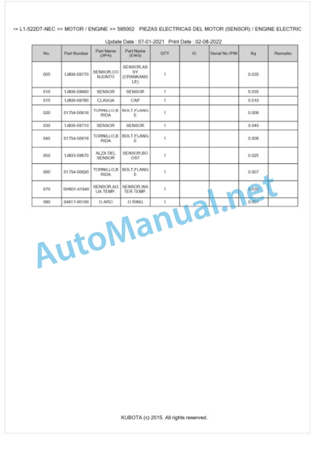 Kubota L1-522DT, L2-522DT Parts Manual PDF BKIDK5445 NEC 2 Kubota L1-522DT, L2-522DT Parts Manual PDF BKIDK5445 NEC-2