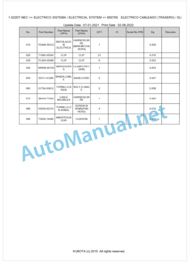 Kubota L1-522DT, L2-522DT Parts Manual PDF BKIDK5445 NEC 3 Kubota L1-522DT, L2-522DT Parts Manual PDF BKIDK5445 NEC-3