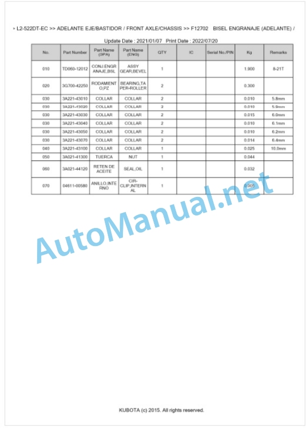 Kubota L1-522DT, L2-522DT Parts Manual PDF BKIDK5453 EC 4 Kubota L1-522DT, L2-522DT Parts Manual PDF BKIDK5453 EC-4