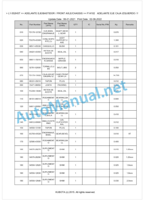 Kubota L1-552HST Parts Manual PDF BKIDK5447 4 Kubota L1-552HST Parts Manual PDF BKIDK5447-4