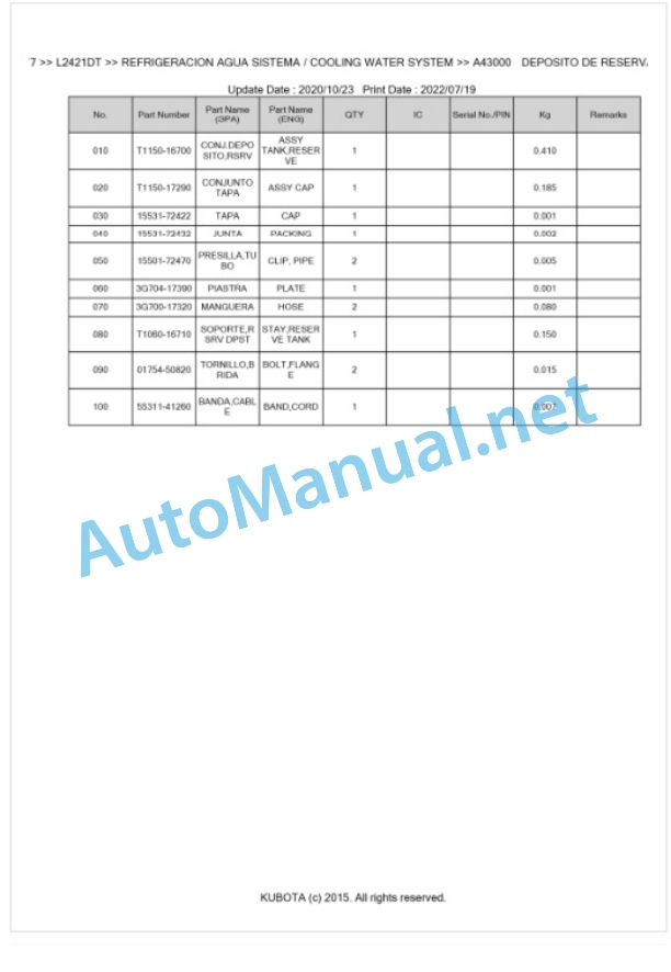 Kubota L1421DT, L2421DT Parts Manual PDF BKIDK5277 2 Kubota L1421DT, L2421DT Parts Manual PDF BKIDK5277-2