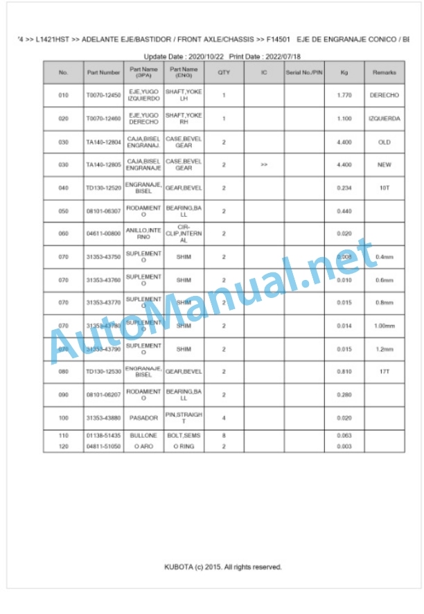 Kubota L1421HST Parts Manual PDF BKIDK5274 4 Kubota L1421HST Parts Manual PDF BKIDK5274-4