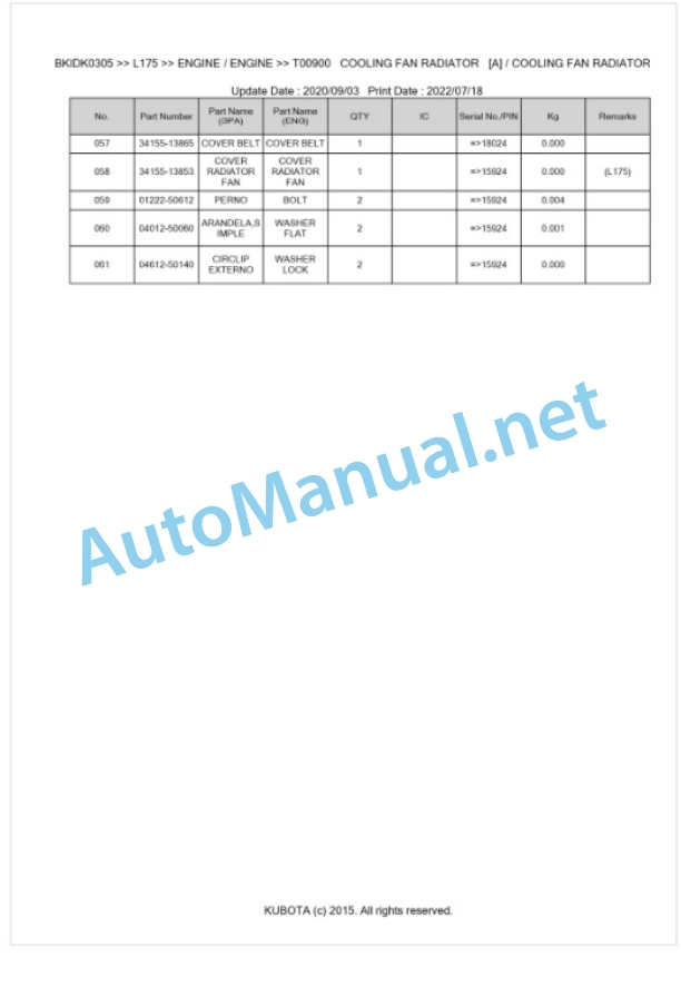 Kubota L175 Parts Manual PDF BKIDK0305 2 Kubota L175 Parts Manual PDF BKIDK0305-2