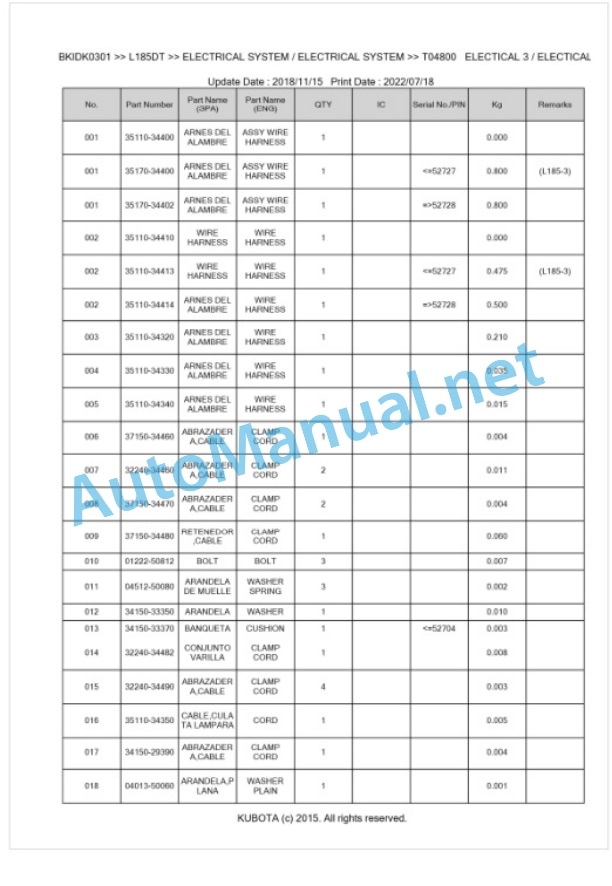 Kubota L185DT Parts Manual PDF BKIDK0301 3 Kubota L185DT Parts Manual PDF BKIDK0301-3