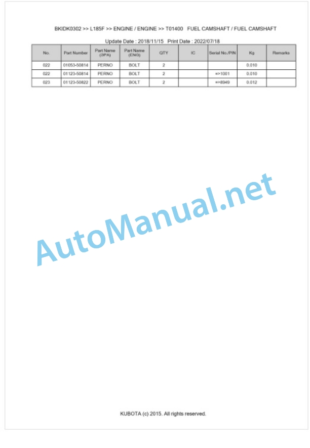 Kubota L185F Parts Manual PDF BKIDK0302 2 Kubota L185F Parts Manual PDF BKIDK0302-2